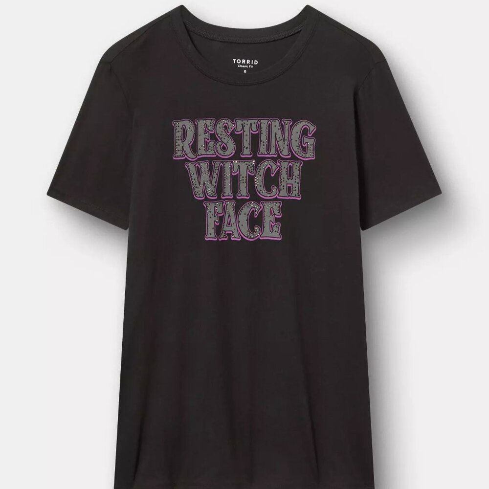 ♥️NWT TORRID TEE -  RESTING WITCH FACE RHINESTONES TEE - HALLOWEEN PLUS SIZE